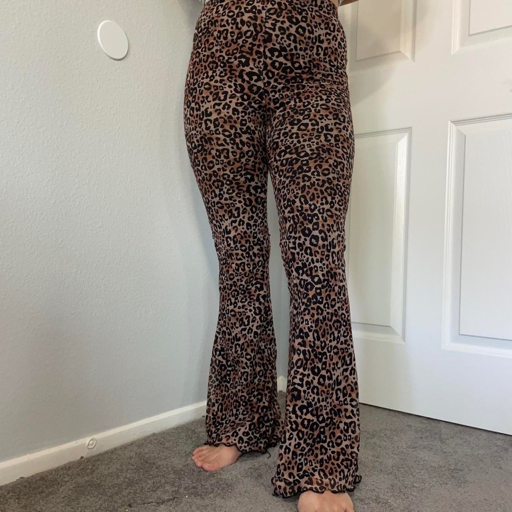 leopard print high-waisted flare pants